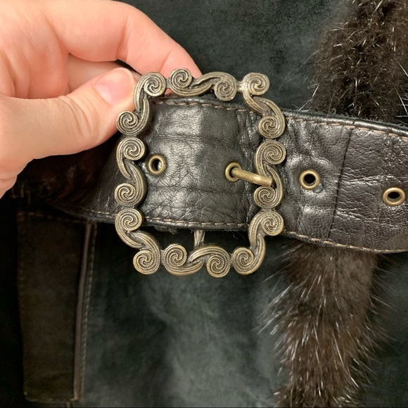 Hexeline Leather Fur Trim‎ Coat Size 12 - Picture 6 of 11